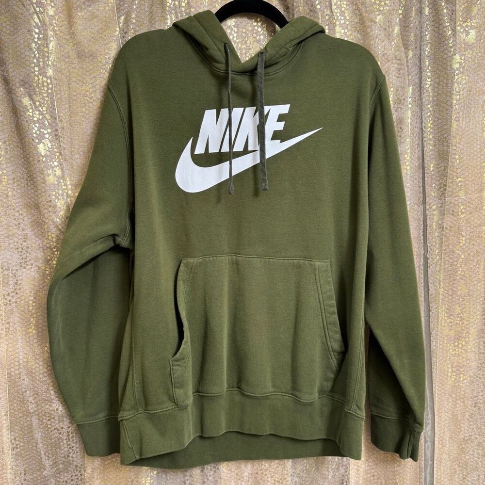 Nike Olive Green Hoodie NSW Club Rough Green/White Sweatshirt Large